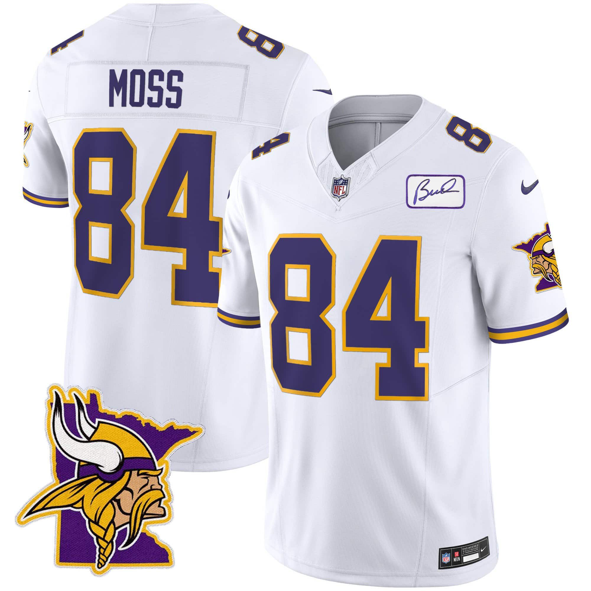 Men Minnesota Vikings #84 Moss White 2024 Nike Patch Classic Limited NFL Jersey